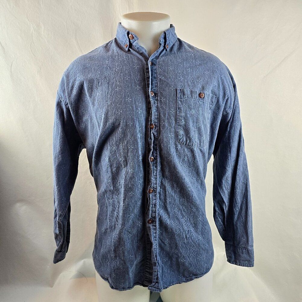 Bon Homme Shirt Mens Large Blue Button Down Casual Geometric Pocket Vintage 1697